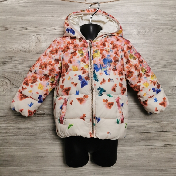 18-24 MON ZARA BabyGirl Collection, Floral Hooded Puffer Jacket VGUC - Picture 6 of 6